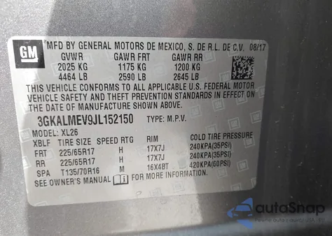 2018 GMC Terrain Sle из США, поврежденный, VIN 3GKALMEV9JL152150